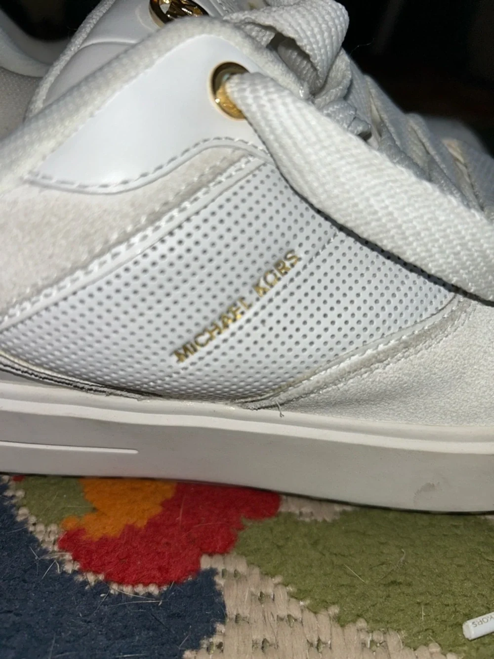 Michael Kors White Leather MK Heel Logo Sneakers